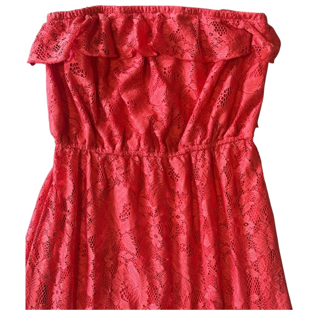 Trixxi Coral Strapless Lace Maxi Dress Size Large – Floral Overlay, Summer Boho - Picture 2 of 5